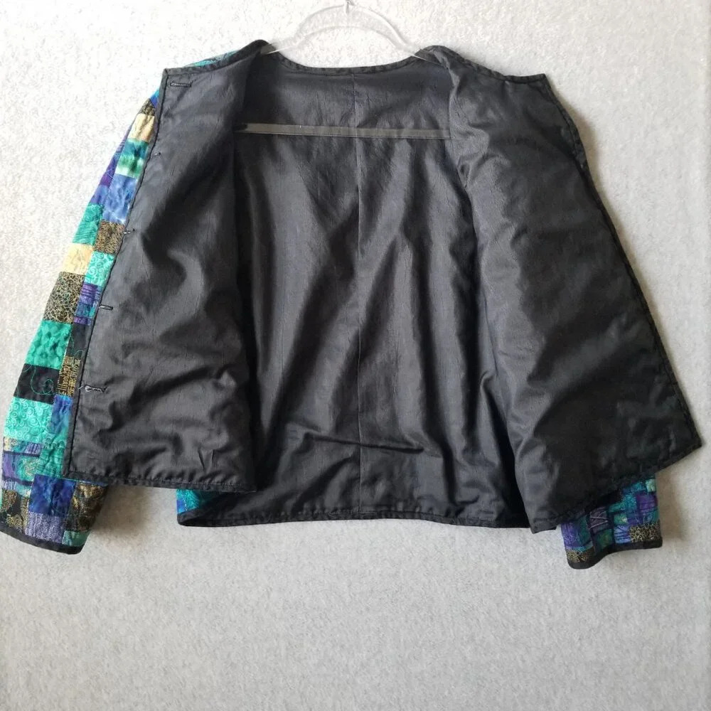 Quilted Patchwork Embroidered Button Front Granny… - image 7